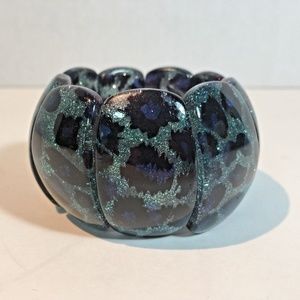Vintage Teal Blue Glitter Leopard Spots Chunk Bang